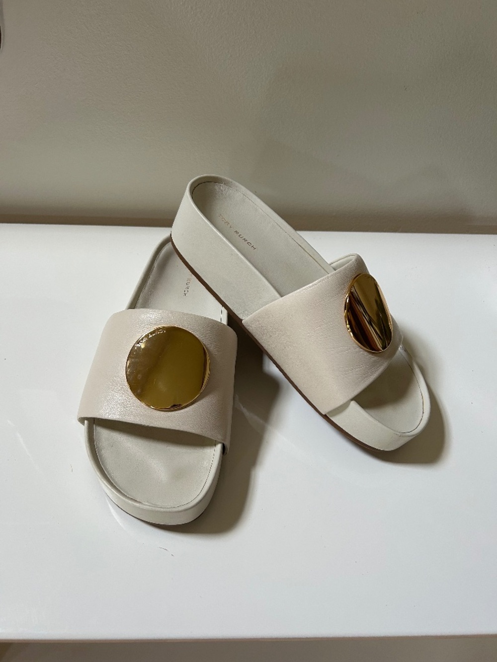 Tory Burch Patos Platform Women’s Sandals US 7.5 White Leather Slides